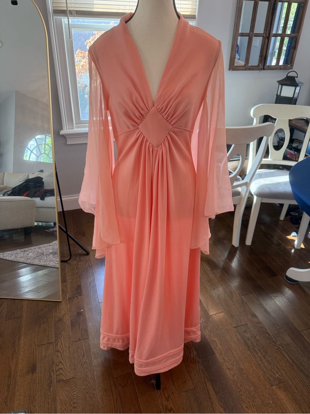 Vintage Sheer Sleeve Maxi Dress — Coral Pink Appropriately Medium